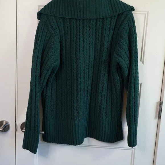 Aerie Cable Car Quarter Zip Sweater Green Chunky Knit Winter Cozy Warm Oversized - Picture 9 of 10